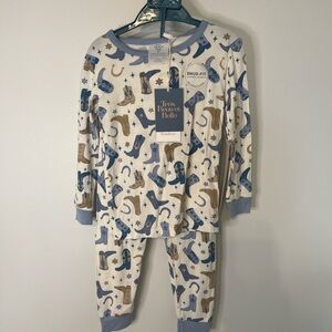 Tres Beau et Belle Kids Bamboo Pajama Set - Blue and Brown cowboy boots pattern